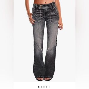 Flamingals Back Flap Pocket Mid Rise Straight Leg  Black Jeans Size Small NWT